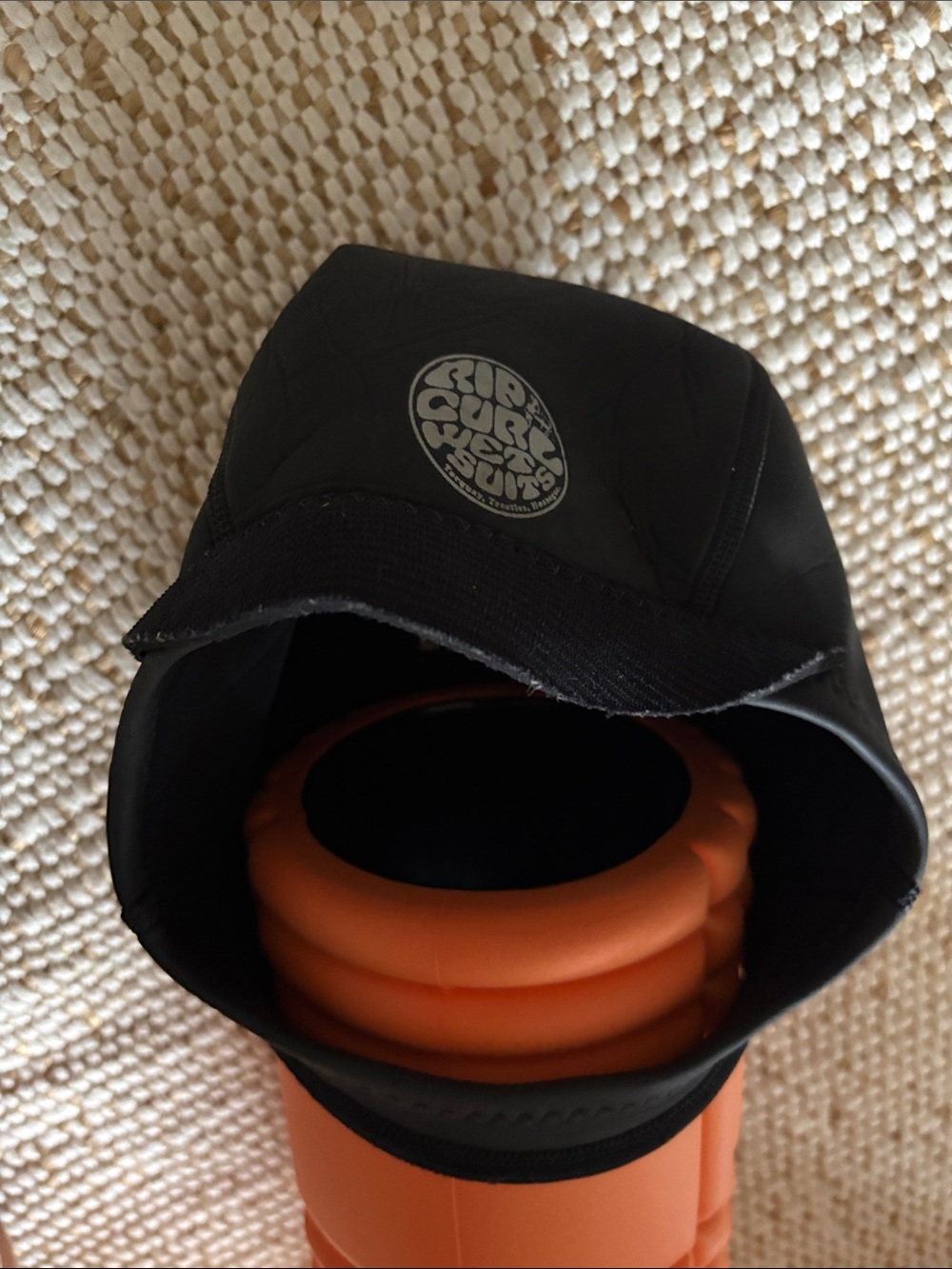 Rip Curl Black Neoprene Surf Cap with Logo